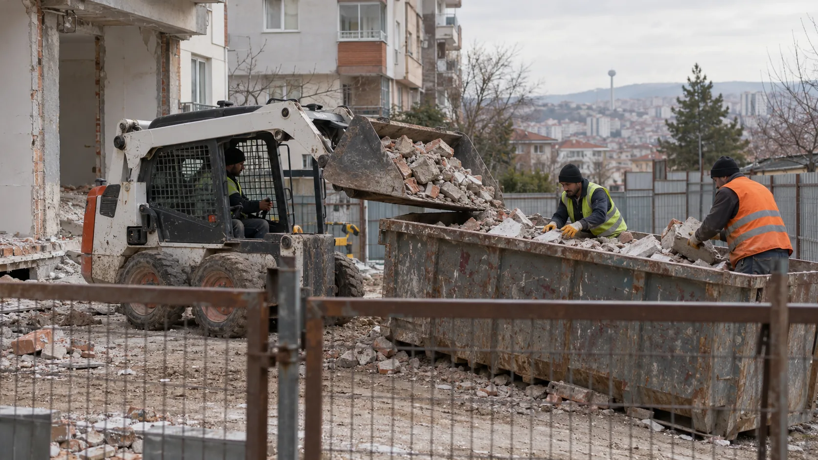 Küçük inşaat sahasında yapı atıklarının toplanması